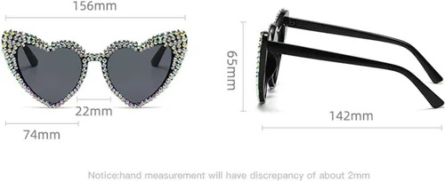 Vista 3 de mincl Lindas gafas de sol de corazón para mujer, gafas de sol brillantes con diamantes de imitación poligonales, protección UV