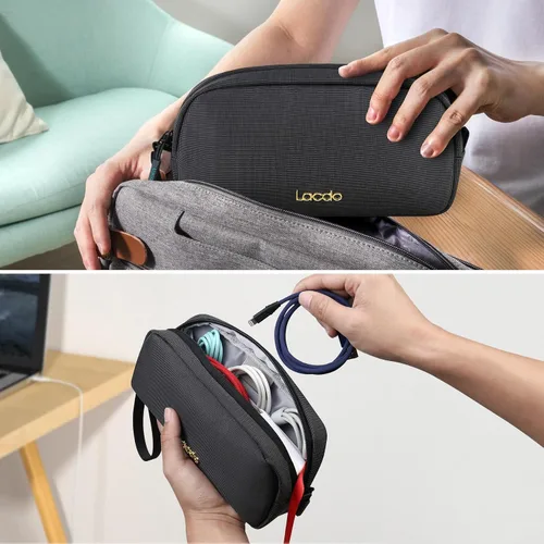 Vista 6 de Lacdo Organizador de artículos electrónicos, estuche de viaje, organizador de cables para artículos esenciales, resistente al agua, accesorios