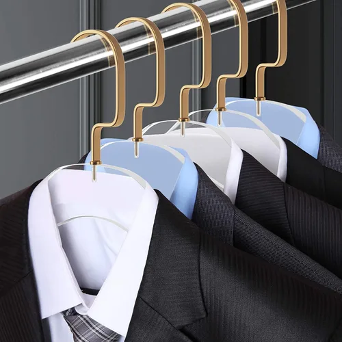 Vista 9 de HomeCube USA - Perchas de acrílico transparente con ganchos dorados, diseño Lucite resistente, elegante y resistente para suéteres, trajes