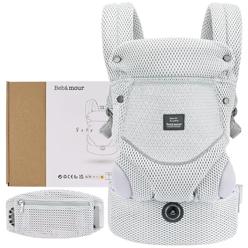 Vista 2 de Bebamour Portabebés ergonómico transpirable para 7 a 32 libras, perilla ajustable para desarrollar la cadera del bebé, portabebés de malla de aire