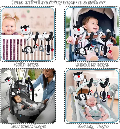 Vista 4 de Car Seat Toys for Infants 0-6 Months, High Contrast Baby Toys Black and White Hanging Baby Carseat Toys Stroller Toys 3-6 Months Newborn