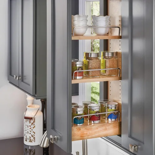 Vista 2 de Rev-A-Shelf Organizador de estante extraíble de 8 pulgadas para gabinetes de cocina y baño, estante deslizante de madera para especias o medicinas