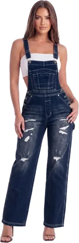 Vista 11 de Hybrid & Company Overol de mezclilla ajustable destruido casual para mujer, overol elástico Pvj156999-negro Ripp