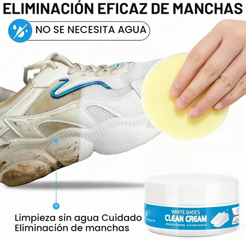 Vista 2 de Crema limpiadora de zapatos blanca, multiusos, sólida, sin lavado, viene con esponja limpiadora de crema blanca