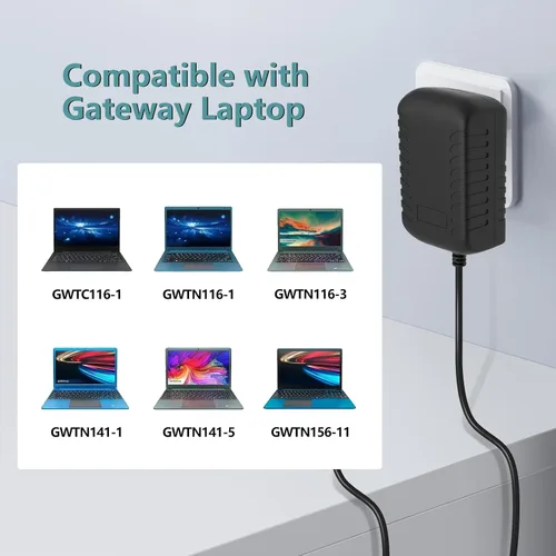 Vista 3 de Cargador portátil de 12V 2A para Gateway Laptop GWTC116-2BL GWTN156-11BK GWTC116-2BK GWNC21524-BL GWTC116 GWTN156 GWTN116 GWNC21524 GWTN133 GWTN141