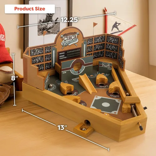 Vista 6 de Hey! Play! Juego de habilidades de mesa de pinball de béisbol, juguete de escritorio clásico en miniatura de madera retro para coleccionistas