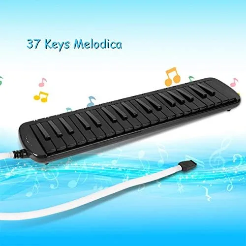 Vista 7 de Teclado de piano de boca melódica de 37 teclas con tubo de soplado y tubo de viento, instrumento musical para principiantes, incluye calcomanía