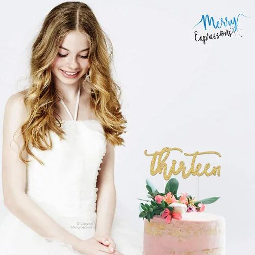 Vista 3 de Merry Expressions Decoración para pastel de cumpleaños número 13, decoraciones de cumpleaños 13 para niñas, decoraciones de cumpleaños número 13