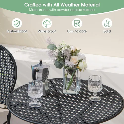 Vista 6 de Giantex Juego de mesa de comedor de 3 piezas, juego de mesa de comedor al aire libre para 2, 1 mesa redonda con 2 sillas plegables, resistente al