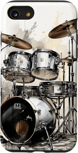 Vista 18 de Vintage Drum Set Drawing Funda para iPhone 17