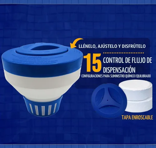 Vista 3 de Poolzilla - Dispensador flotante de cloro, cuello ajustable, tabletas de hasta 3 pulgadas