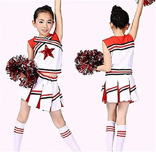 Vista 3 de Conjunto de uniforme de animadora para niñas y niñas, con falda, calcetines a la rodilla, con pompones, conjunto de vestido