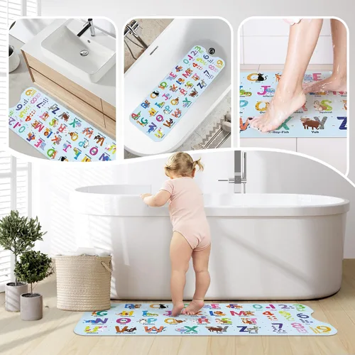 Vista 7 de SHUCHING Tapete de baño para bebé antideslizante de 40 x 16 pulgadas, tapete de baño para niños, sin moho, tapete de ducha antideslizante para baño