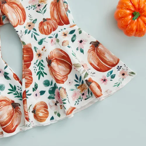 Vista 7 de Madjtlqy Conjunto de ropa de Halloween para bebé niña con estampado de calabaza con estampado de calabaza, camiseta de manga larga + pantalones