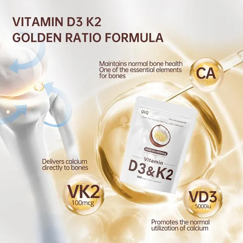 Vista 4 de 300 unidades de vitamina D3 K2 5000 UI + 100 mcg, aceite de coco, sin gluten, sin OGM, sin soja
