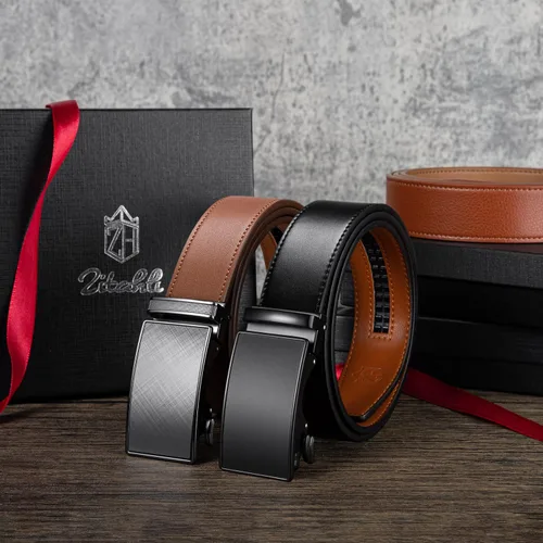Vista 6 de Zitahli Cinturón de trinquete para hombre, cinturón de cuero para hombre, 2 paquetes con cinturón marrón y negro de 1 38 pulgadas en caja de regalo