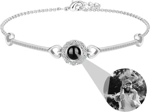 Vista 46 de Godchoices Pulsera de fotos personalizada, pulsera de proyección de fotos con imagen en el interior, collar con texto en inglés "I Love You
