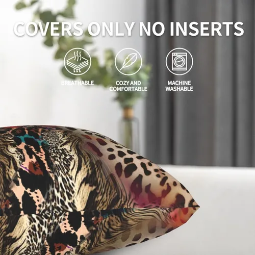 Vista 3 de Juego de 2 fundas de almohada con estampado de leopardo abstracto de animales africanos y vida silvestre, retro, fundas de almohada para decoración