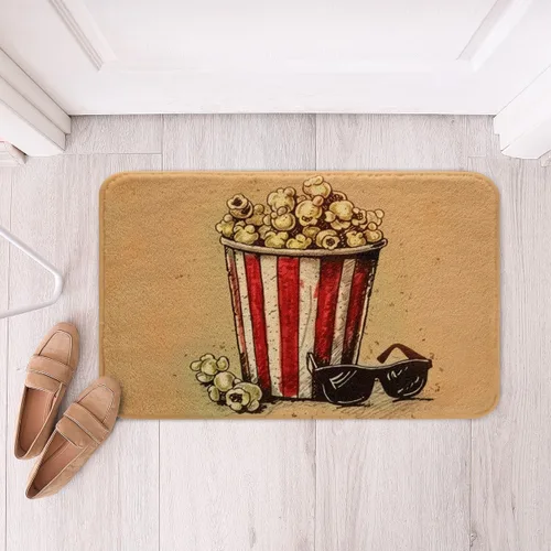 Vista 22 de Homewish Theater Cinema Poster Bathroom Rugs,Retro Movie Non Slip Bath Mat Popcorn Bathroom Indoor Floor Mats,Movie Night Shaggy Absorbent Bathtub