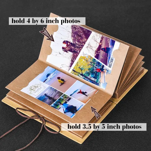 Vista 3 de Mudder Álbumes de recortes de tapa dura para fotos de 4 x 6 pulgadas, papel kraft hecho a mano para álbumes de recortes DIY, aniversario, cuaderno