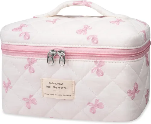 Vista 25 de Gosect Bolsa de maquillaje grande, bonita bolsa de cosméticos para mujeres y niñas, bolsa de aseo estética de coqueta floral, bolsa organizadora