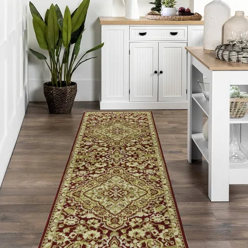 Vista 3 de Fashionwu Alfombra larga para pasillo, alfombra floral que no desprende pelusa, alfombra grande oriental envejecida, larga para baño, sala de estar