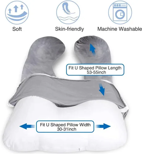 Vista 2 de MOON PINE Funda de almohada de embarazo, solo funda de almohada corporal en forma de U, funda de almohada de repuesto de terciopelo, apta para Gris