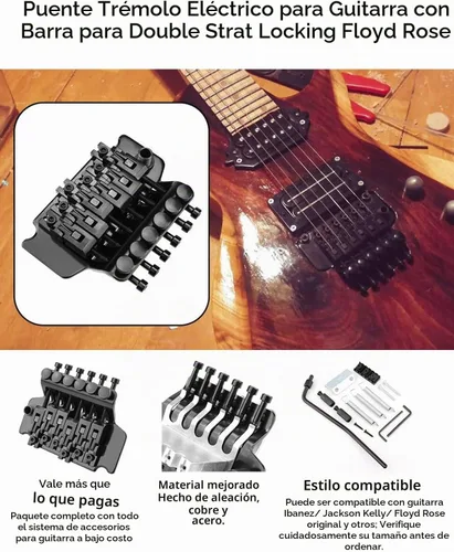 Vista 2 de Puente de trémolo para guitarra eléctrica negra con barra doble de bloqueo Strat para tipo Floyd Rose Electric Guitar Bridge Replacement with