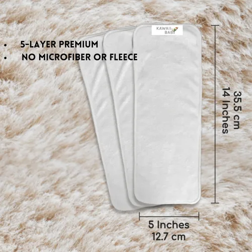 Vista 4 de KaWaii Baby Inserto de pañales de tela de etiqueta premium, 5 capas, lavable, reutilizable, uso con pañal de tela de tamaño único, paquete de 10