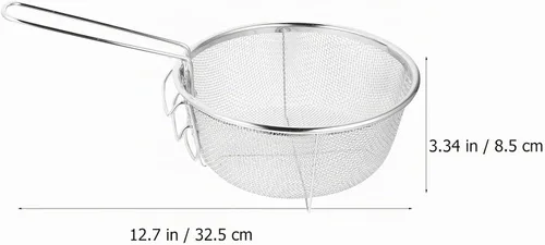 Vista 3 de DOITOOL Cesta de acero inoxidable para freír cesta redonda de malla de alambre con mango plegable para freír cocina