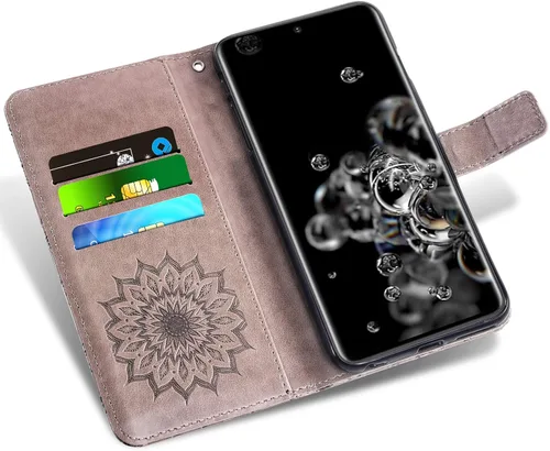 Vista 3 de Funda de teléfono para Samsung Galaxy S20 Ultra 5G con protector de pantalla de vidrio templado, funda de cuero con tapa para tarjetero, accesorios