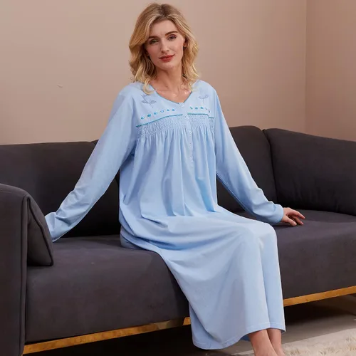 Vista 3 de Keyocean - Camisón para mujer, 100% algodón, suave, cálido, cómodo, ropa de dormir y descanso para otoño e invierno