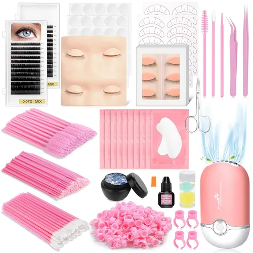 Vista 8 de Kit de extensión de pestañas para principiantes, kit profesional de extensión de pestañas con todo: cabeza de maniquí de pestañas, pestañas Kit