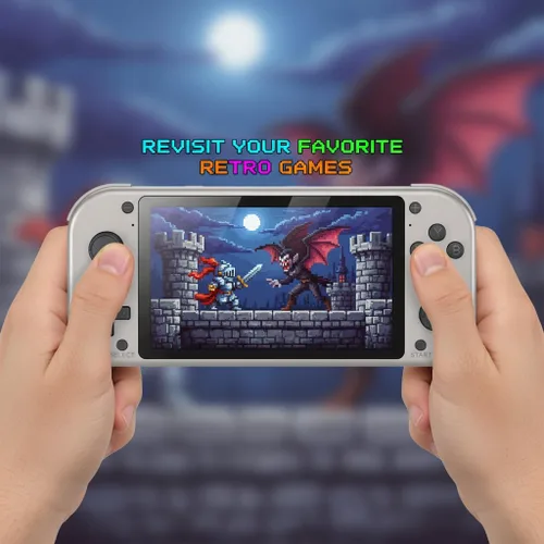 Vista 4 de M17 - Consola de juegos portátil retro con pantalla IPS de 4.3 pulgadas, Linux Emuelec, más de 20.000 juegos clásicos, PS1/N64/GBA/Arcade, regalo