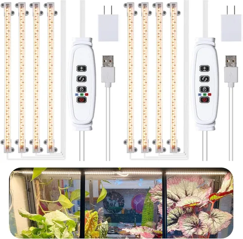 Vista 11 de RWNTAO Lámpara de cultivo de una tira de 2 unidades, tiras de luz LED de espectro completo para plantas de interior con temporizador de encendido