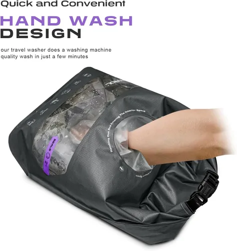 Vista 6 de ETROL Bolsa de lavado portátil, lavadora manual ligera para viajes, camping, lavandería, ropa de bebé, no eléctrica, con salida de agua inferior y 2