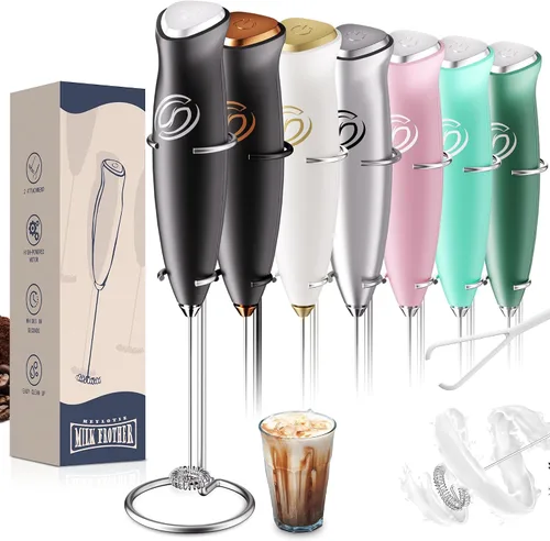 Vista 11 de Espumador de leche de mano, mezclador de bebidas, agitador de café de mano, espumador eléctrico para mezclador de café, varita con 2 batidores