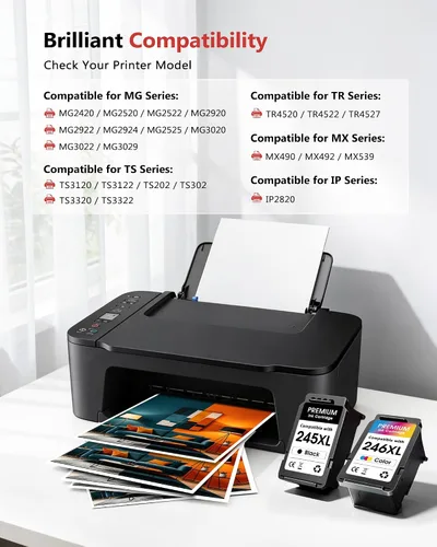 Vista 2 de 245XL 246XL Cartuchos de tinta para Canon Ink 245 y 246 PG245 CL246 XL Pack de combinación de color negro para impresoras PIXMA MX490 TR4520 TS3322