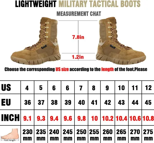 Vista 7 de PAVEHAWK Botas tácticas de 8 pulgadas para hombre, botas militares de coyote ligeras para senderismo, trabajo, combate