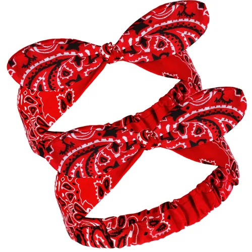 Vista 10 de Hicarer 2 diademas tipo bandana para mujeres y niñas, rojo, blanco