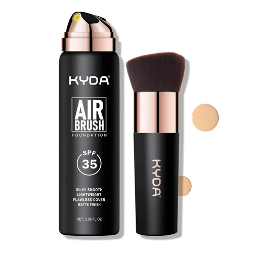 Vista 12 de KYDA AirBrush Foundation Spray, Bruma de maquillaje para base sedosa, Cobertura impecable para un acabado nude cremoso y suave, Fórmula duradera
