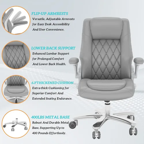 Vista 5 de GYI O205P - Silla de oficina ejecutiva de respaldo alto, silla de oficina grande y alta, 400 libras con ruedas de goma, sillas de escritorio