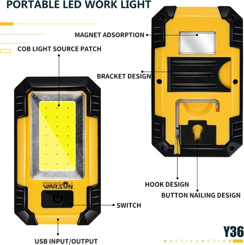 Vista 2 de WARSUN Y36 y ZJ889 luces de trabajo LED recargables magnético mecánico luz de trabajo portátil para acampar reparación de coches altos lúmenes