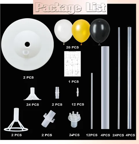 Vista 2 de HIINS - Juego de 2 columnas de globos de oro negro de 10 pulgadas con base y poste, decoración de fondo para fiesta