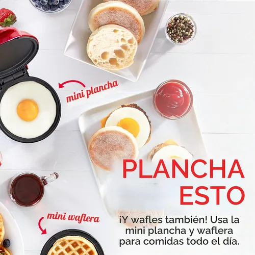 Vista 2 de DASH Mini Máquina para Hacer Waffles + Plancha, Paquete de 2 Máquina para Waffles + Plancha - Rojo