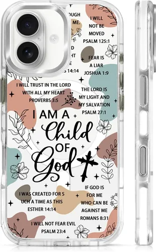 Vista 41 de Funda para iPhone 13/14 [compatible con Magsafe], funda magnética transparente de silicona a prueba de golpes con patrón de versículos de la Biblia