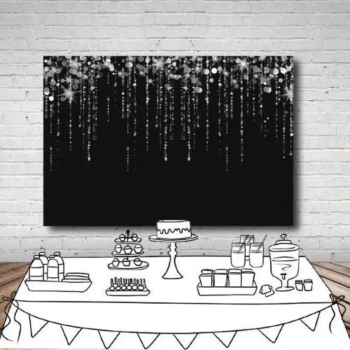 Vista 5 de MEHOFOND Fondo de fotos negro y plateado con purpurina Bokeh gris brillante para adultos, decoraciones de fiesta de feliz cumpleaños, pancartas