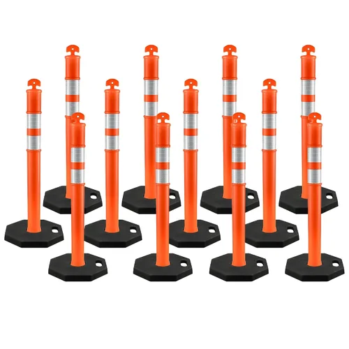 Vista 11 de Xpose Safety Postes de delineador naranja de 45 pulgadas con base, paquete de 3 – parte superior de anillo, banda reflectante de 10 pulgadas, base