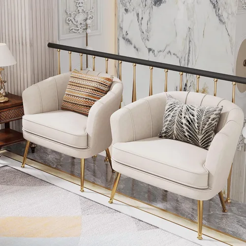 Vista 10 de Silla de acento de terciopelo Andeworld, silla de sofá individual moderna tapizada, sillón de club barrel cómodo para sala de estar con patas