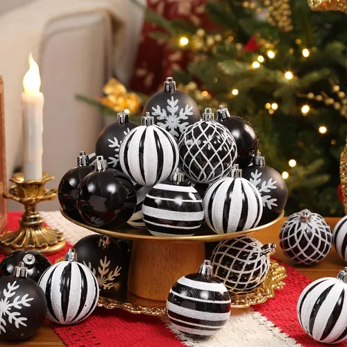 Vista 7 de SHareconn 30 bolas de árbol de Navidad de 2.36 pulgadas, adornos en blanco Blanco y negro